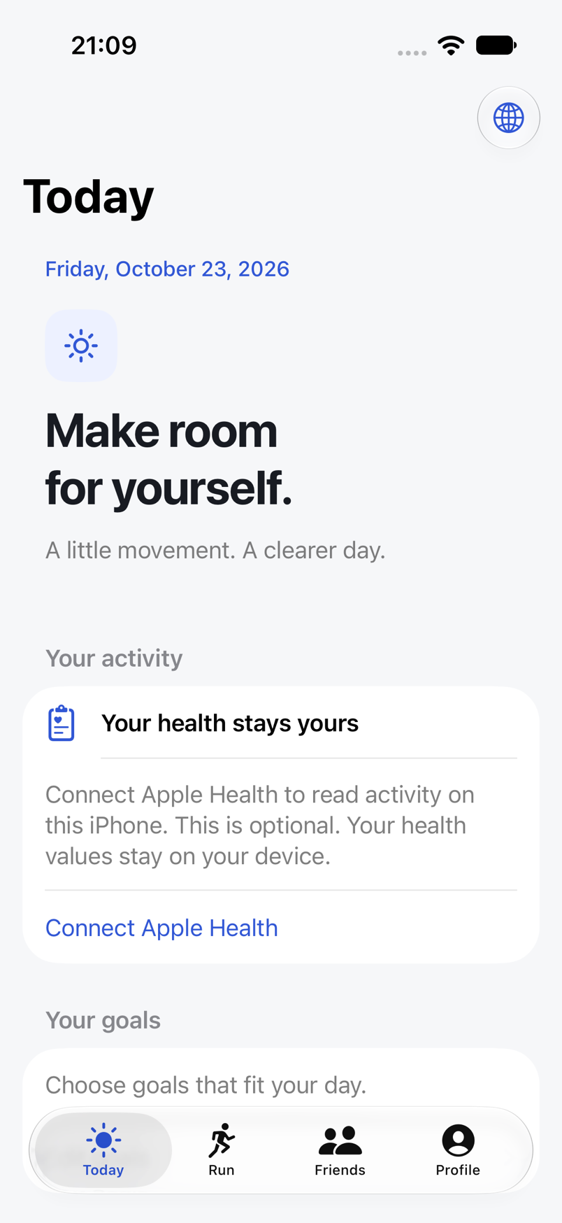 iPhone 上的 KinGuild 今日页面，展示活动与私密目标，内容为示例测试记录。